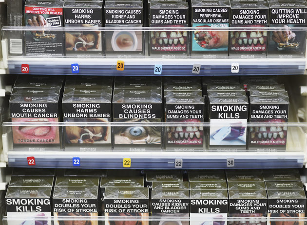 SYDNEY, AUSTRALIA - MAY 04: Cigarettes are seen on the shelf on May 04, 2016 in Sydney, New South Wales.The Australian Government yesterday announced in their budget four annual 12.5 per cent increases to tobacco excise and excise equivalent customs duties which will significantly push up the over-the counter price up to AUD$40 by 2020. (Photo by Ryan Pierse/Getty Images)